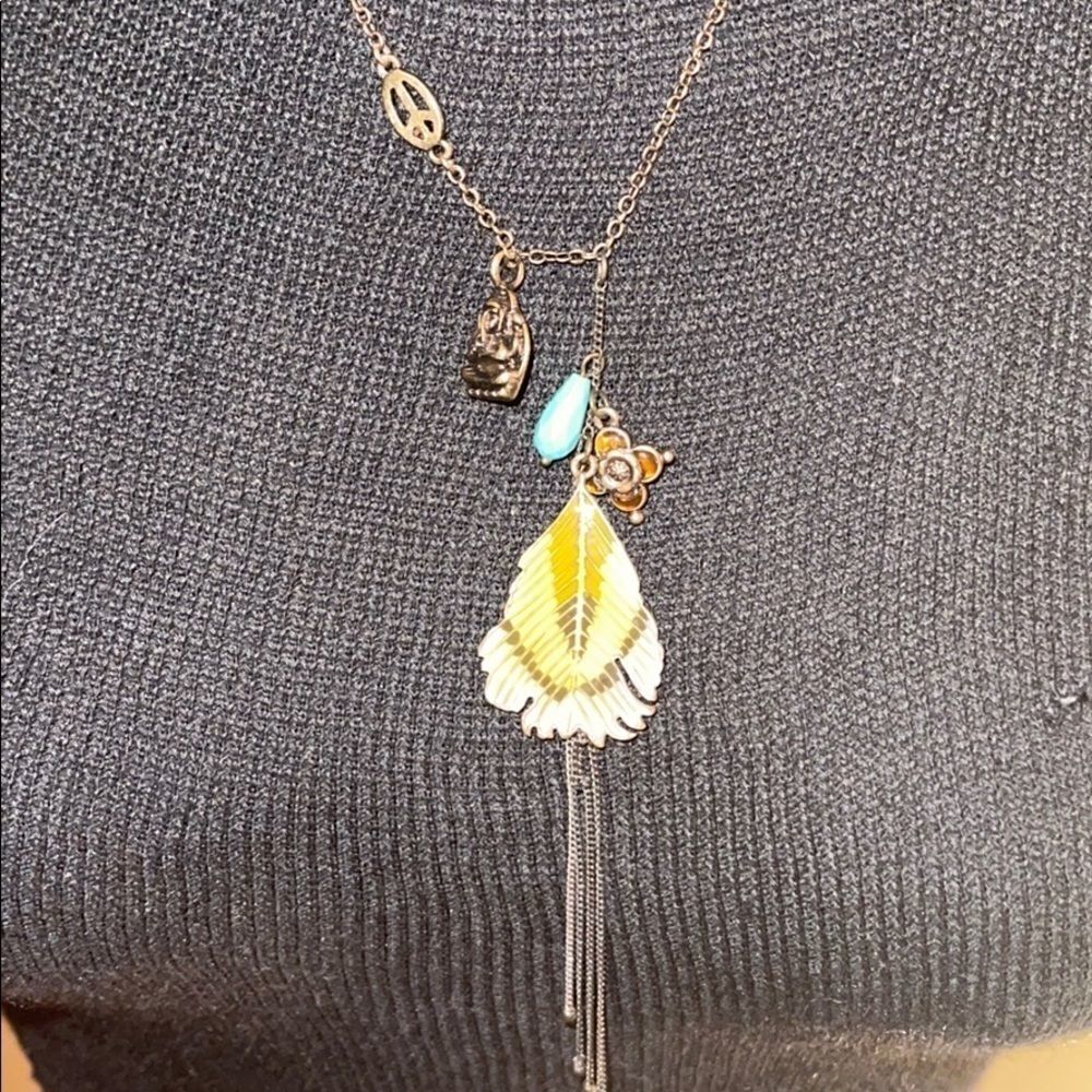 Lucky brand boho necklace feather pendant